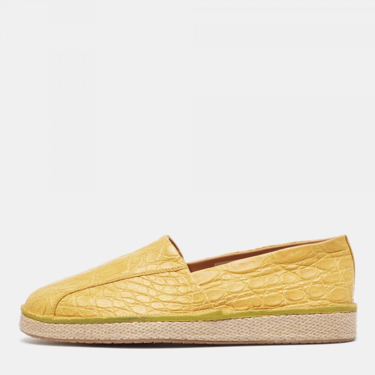 Pre Owned Salvatore Ferragamo Yellow Crocodile Lampedusa Espadrilles Size 44.5