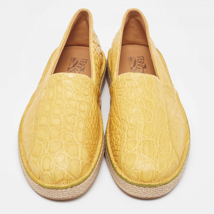Pre Owned Salvatore Ferragamo Yellow Crocodile Lampedusa Espadrilles Size 44.5