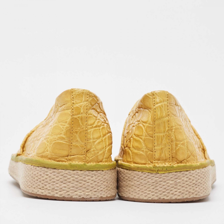 Pre Owned Salvatore Ferragamo Yellow Crocodile Lampedusa Espadrilles Size 44.5