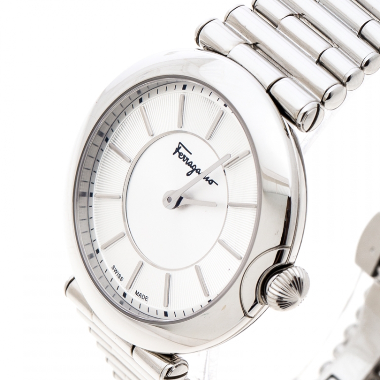 Pre Owned Salvatore Ferragamo Silver Stainless Steel FIN040015 Men's Wristwatch 36 mm