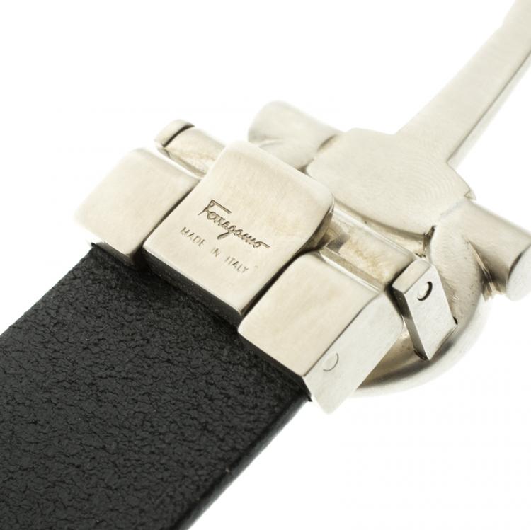 Pre Owned Salvatore Ferragamo Black Leather Double Gancini Parigi Buckle Belt 90cm