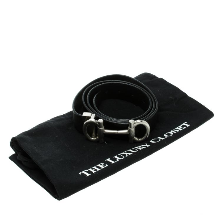 Pre Owned Salvatore Ferragamo Black Leather Double Gancini Parigi Buckle Belt 90cm