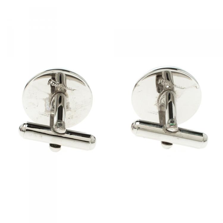 Pre Owned Salvatore Ferragamo Gancino Silver Tone Circular Cufflinks