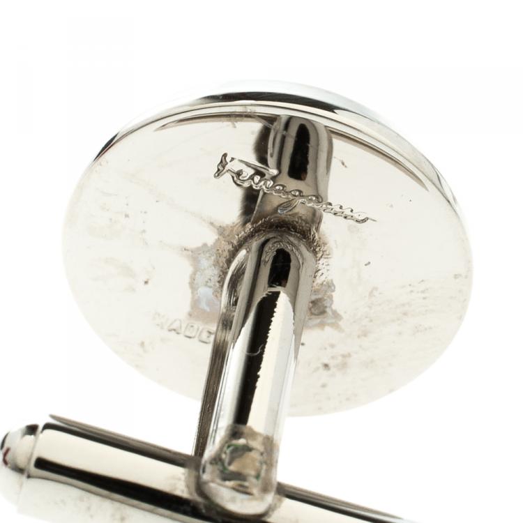 Pre Owned Salvatore Ferragamo Gancino Silver Tone Circular Cufflinks