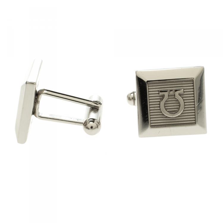 Pre Owned Salvatore Ferragamo Gancini Silver Tone Square Cufflinks