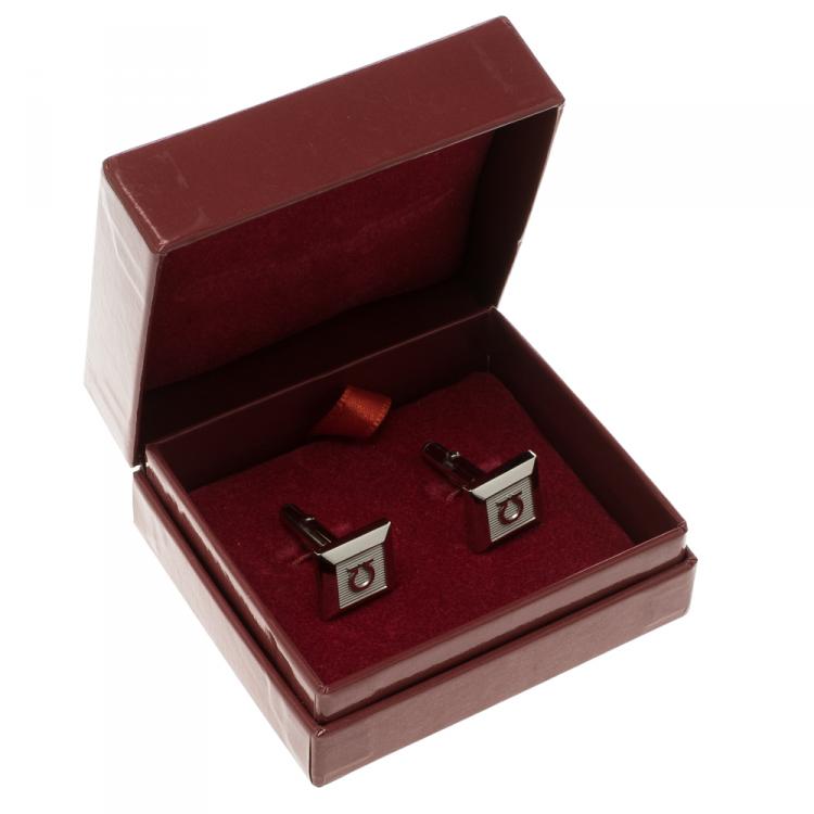 Pre Owned Salvatore Ferragamo Gancini Silver Tone Square Cufflinks
