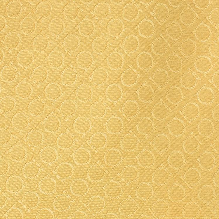 Pre Owned Salvatore Ferragamo Yellow Gancini Print Silk Tie