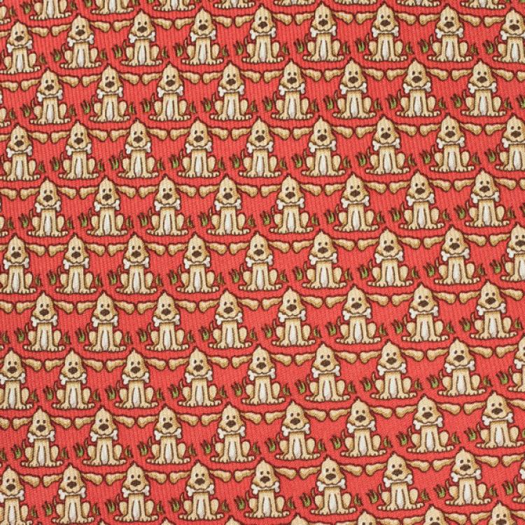 Pre Owned Salvatore Ferragamo Red Dog and Bone Silk Print Tie
