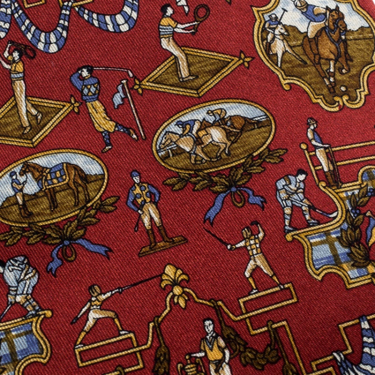 Pre Owned Salvatore Ferragamo Red Sports Theme Print Traditional Silk Tie