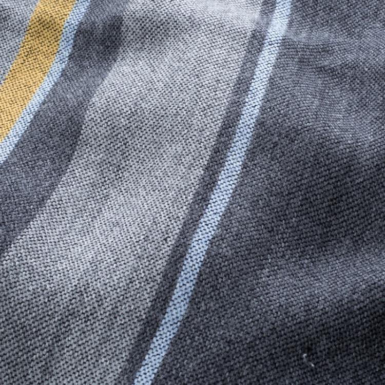 Pre Owned Salvatore Ferragamo Grey Striped Wool and Silk Fringed Edge Muffler