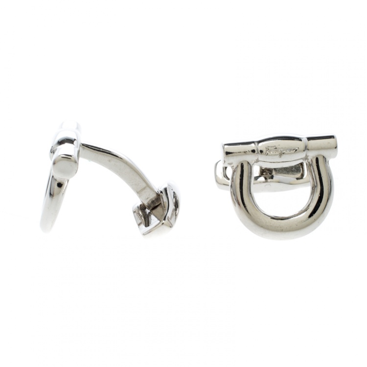 Pre Owned Salvatore Ferragamo Gancini Silver Tone Cufflinks
