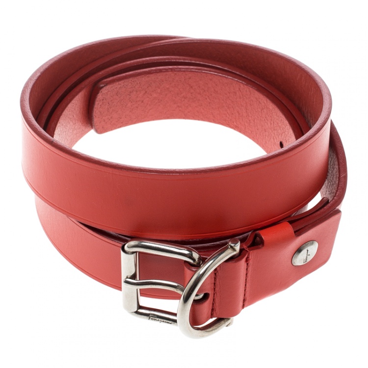 Pre Owned Salvatore Ferragamo Dark Orange Leather Belt 115cm