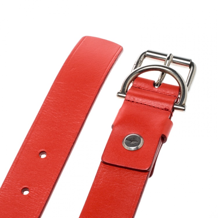 Pre Owned Salvatore Ferragamo Dark Orange Leather Belt 115cm