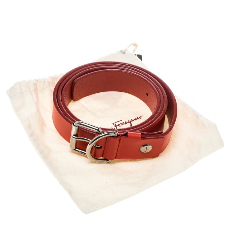 Pre Owned Salvatore Ferragamo Dark Orange Leather Belt 115cm