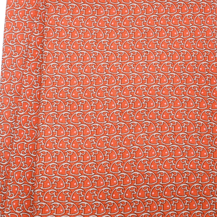 Pre Owned Salvatore Ferragamo Orange Angelfish Printed Silk Traditional Tie