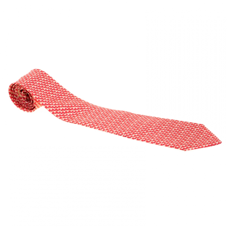 Pre Owned Salvatore Ferragamo Pink Abstract Mini Square Print Tie