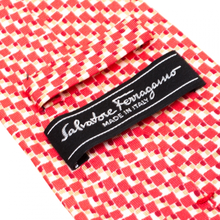 Pre Owned Salvatore Ferragamo Pink Abstract Mini Square Print Tie