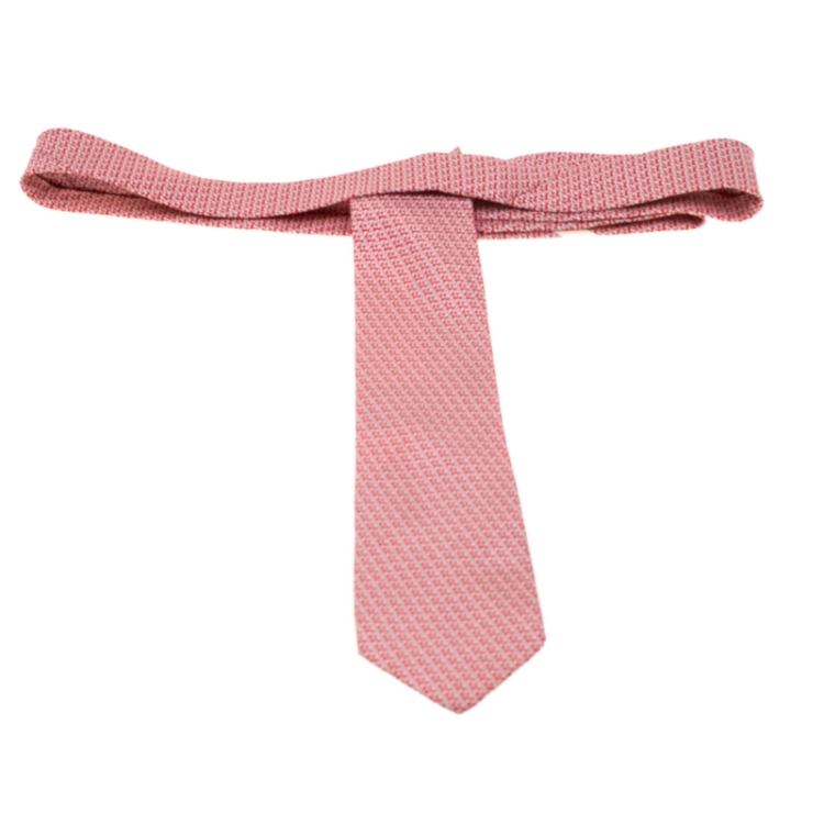 Pre Owned Salvatore Ferragamo Red Clover Printed Silk Tie