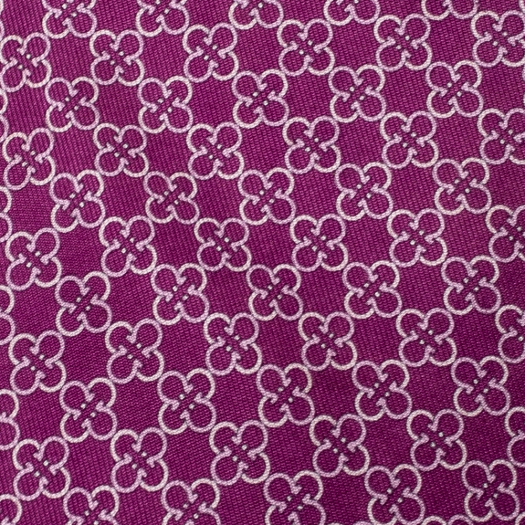 Pre Owned Salvatore Ferragamo Purple Gancini Clover Print Silk Tie