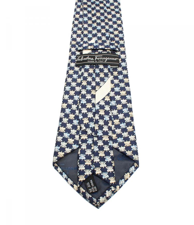 Pre Owned Salvatore Ferragamo Navy Blue Dog Silk Print Tie