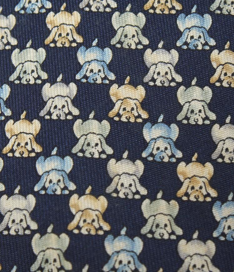 Pre Owned Salvatore Ferragamo Navy Blue Dog Silk Print Tie