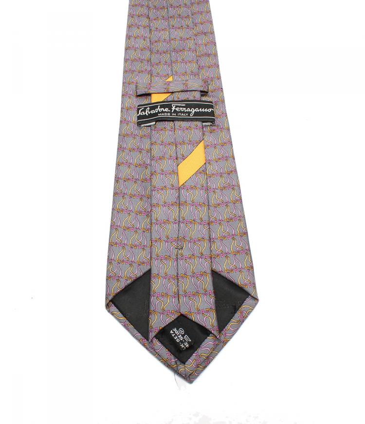 Pre Owned Salvatore Ferragamo Gray Lions Print Silk Tie