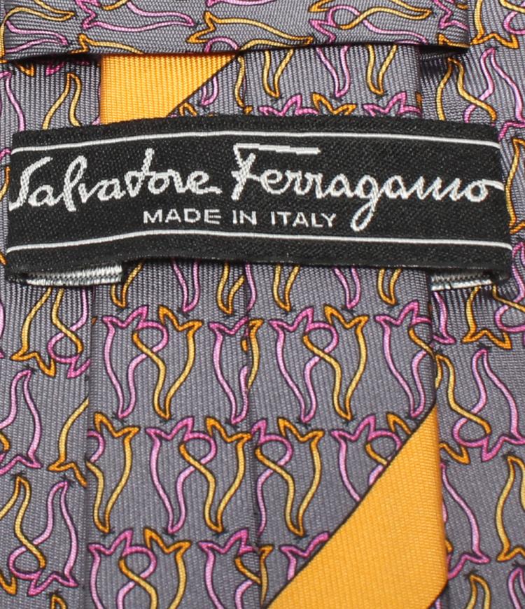Pre Owned Salvatore Ferragamo Gray Lions Print Silk Tie