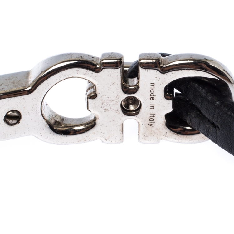 Pre Owned Salvatore Ferragamo Black Double Gancio Leather Bracelet
