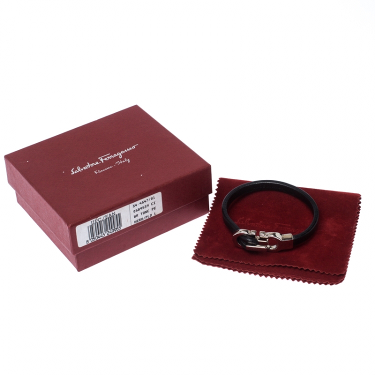 Pre Owned Salvatore Ferragamo Black Double Gancio Leather Bracelet