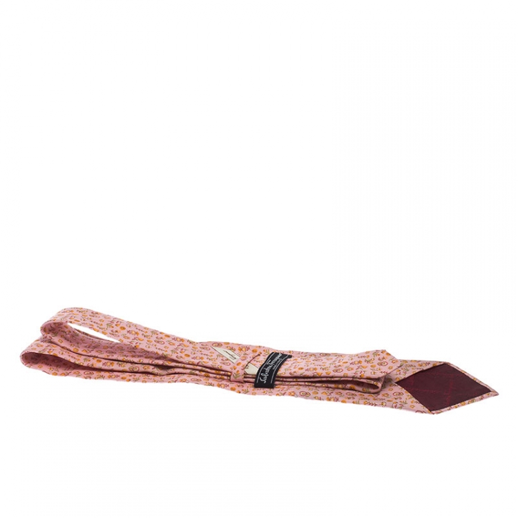 Pre Owned Salvatore Ferragamo Pink Floral Print Silk Tie
