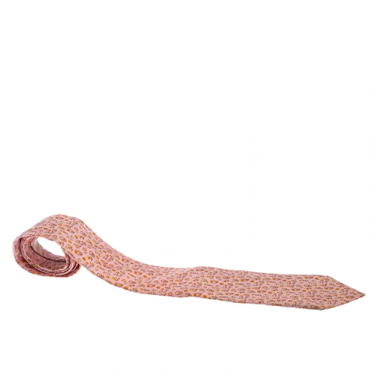 Pre Owned Salvatore Ferragamo Pink Floral Print Silk Tie