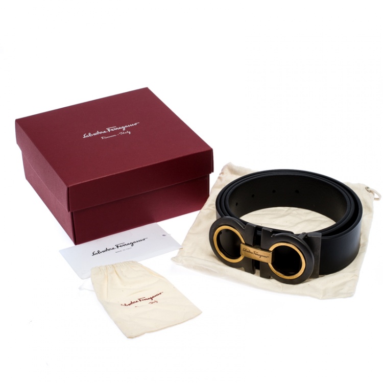Pre Owned Salvatore Ferragamo Black Leather Gancini Belt 115CM