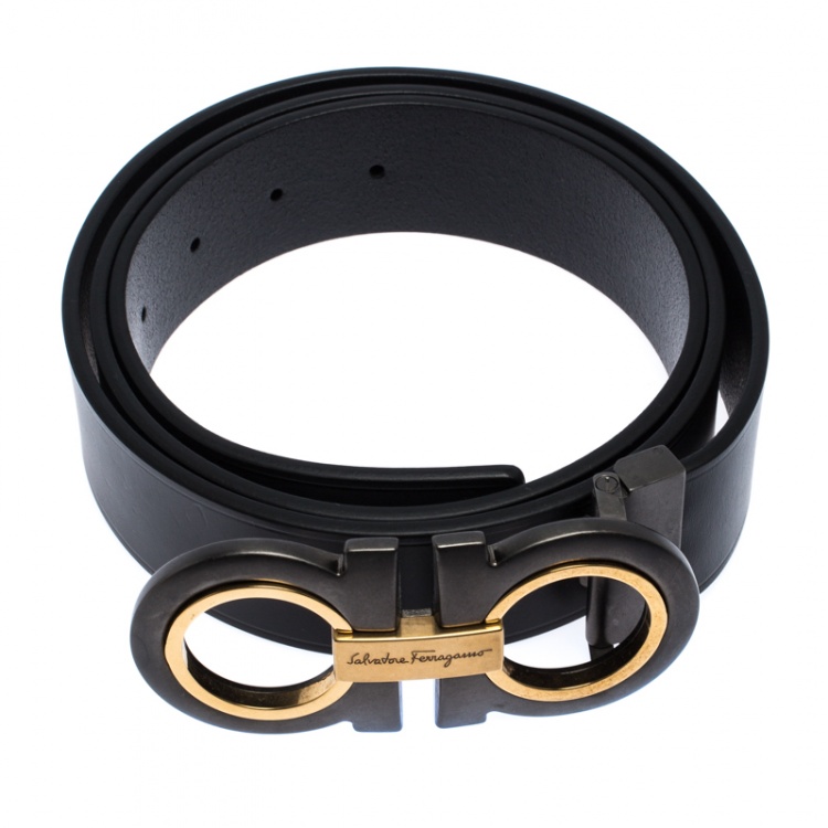 Pre Owned Salvatore Ferragamo Black Leather Gancini Belt 115CM