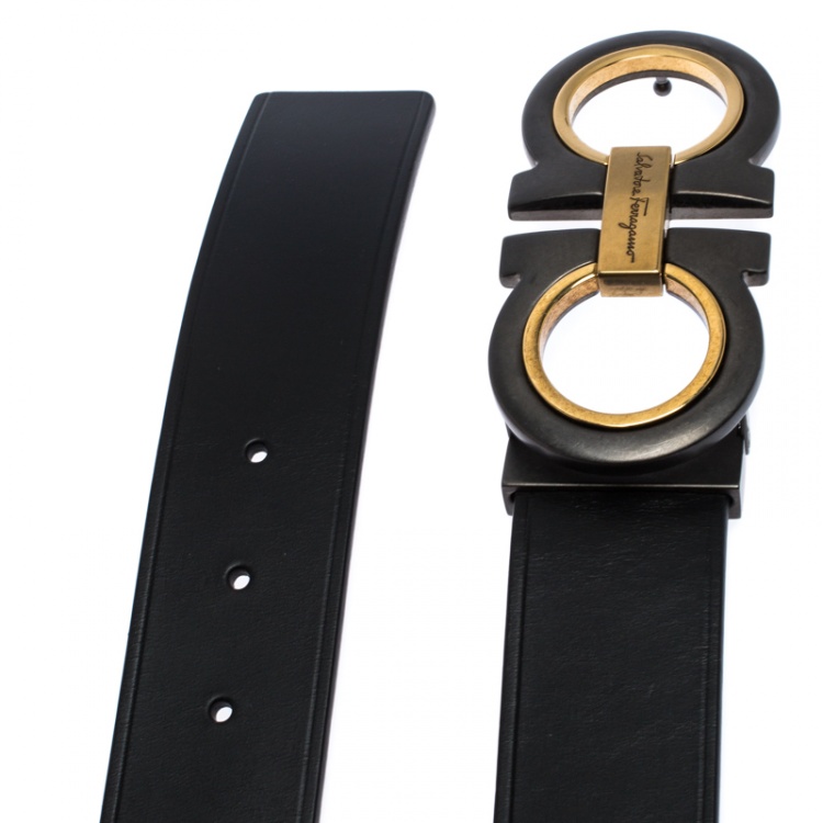 Pre Owned Salvatore Ferragamo Black Leather Gancini Belt 115CM