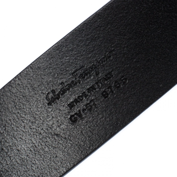 Pre Owned Salvatore Ferragamo Black Leather Gancini Belt 115CM