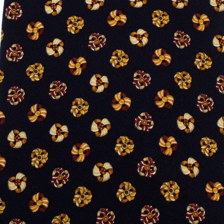 Pre Owned Salvatore Ferragamo Navy Blue Floral Print Silk Tie