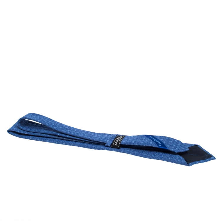 Pre Owned Salvatore Ferragamo Blue Gancini Jacquard Silk Tie