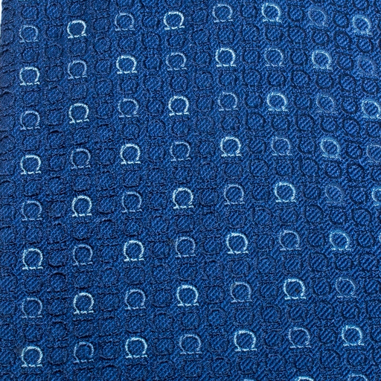 Pre Owned Salvatore Ferragamo Blue Gancini Jacquard Silk Tie