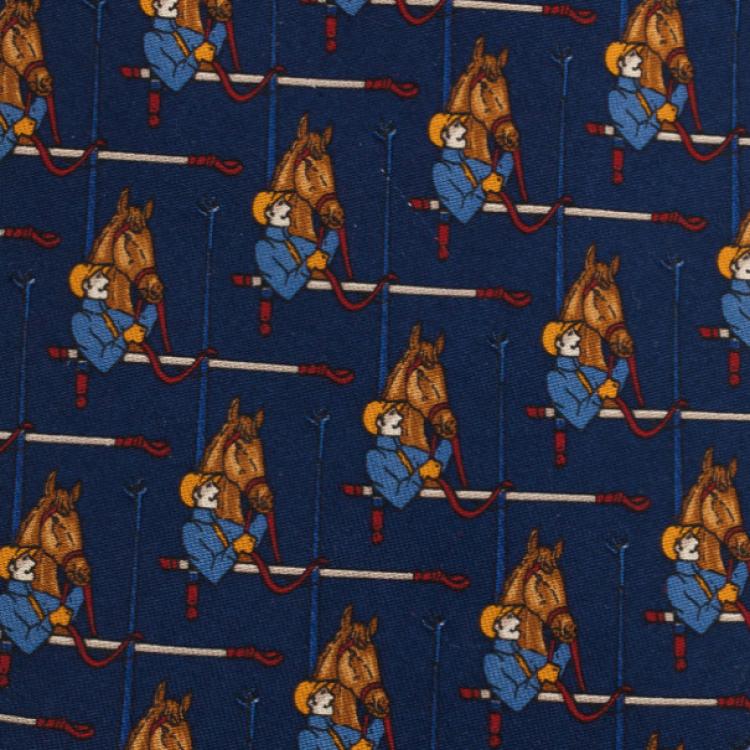 Pre Owned Salvatore Ferragamo Blue Silk Archival Horse Tie