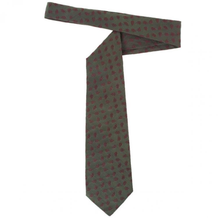 Pre Owned Salvatore Ferragamo Green Burgundy Silk Tie