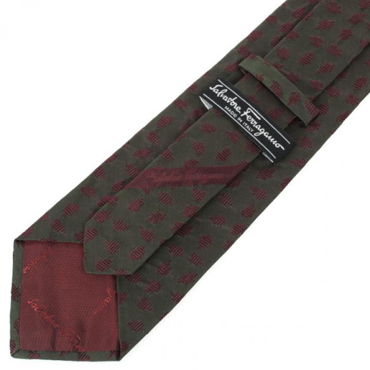 Pre Owned Salvatore Ferragamo Green Burgundy Silk Tie