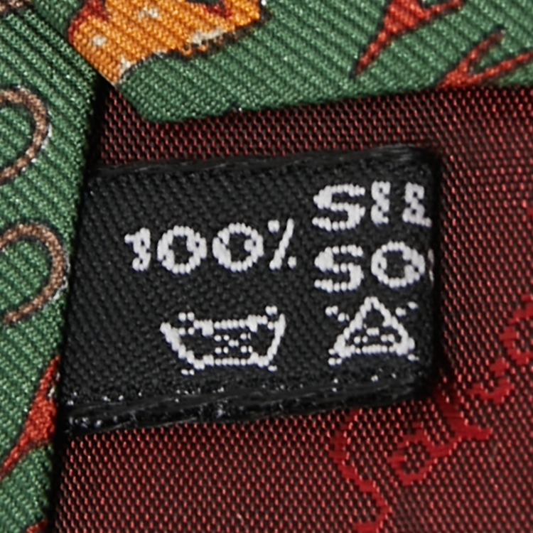 Pre Owned Salvatore Ferragamo Green Animal Print Silk Traditional Tie
