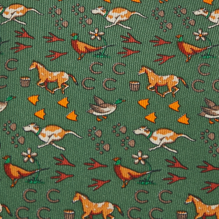 Pre Owned Salvatore Ferragamo Green Animal Print Silk Traditional Tie