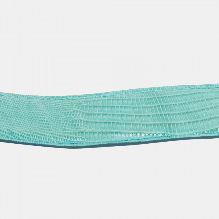 Pre Owned Salvatore Ferragamo Aqua Green Lizard Buckle Belt 105CM