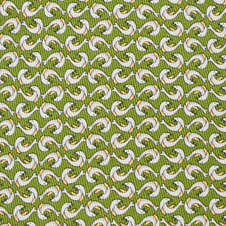 Pre Owned Salvatore Ferragamo Green Dolphin Print Silk Tie