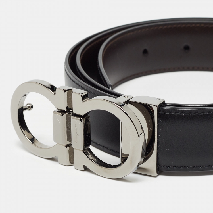 Pre Owned Salvatore Ferragamo Black Leather Gancini Cut to Size Belt 105CM