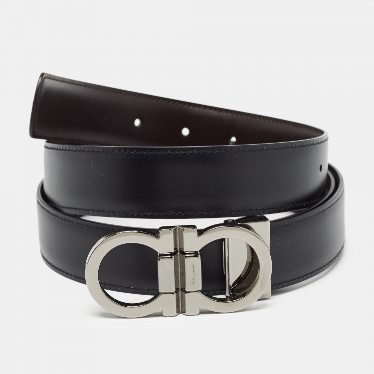 Pre Owned Salvatore Ferragamo Black Leather Gancini Cut to Size Belt 105CM