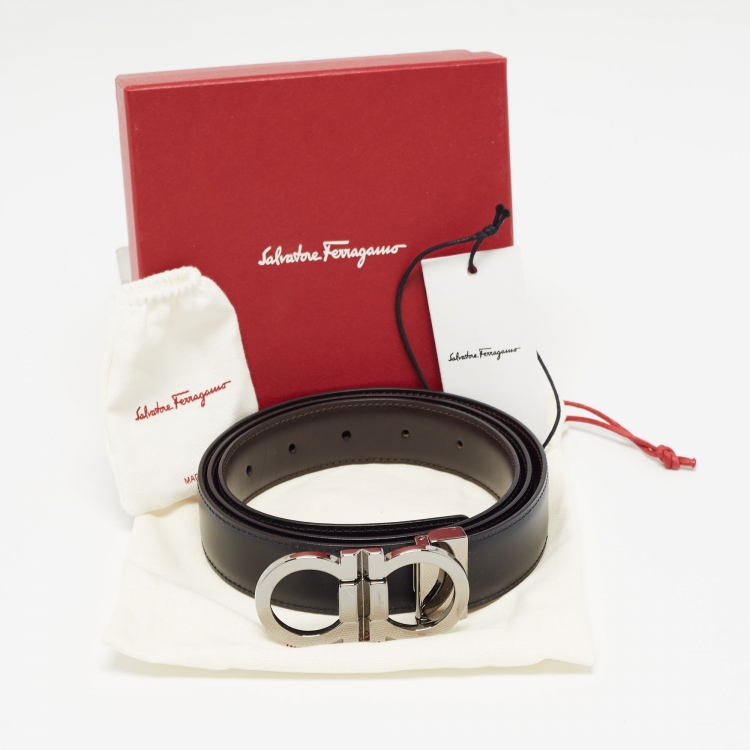 Pre Owned Salvatore Ferragamo Black Leather Gancini Cut to Size Belt 105CM