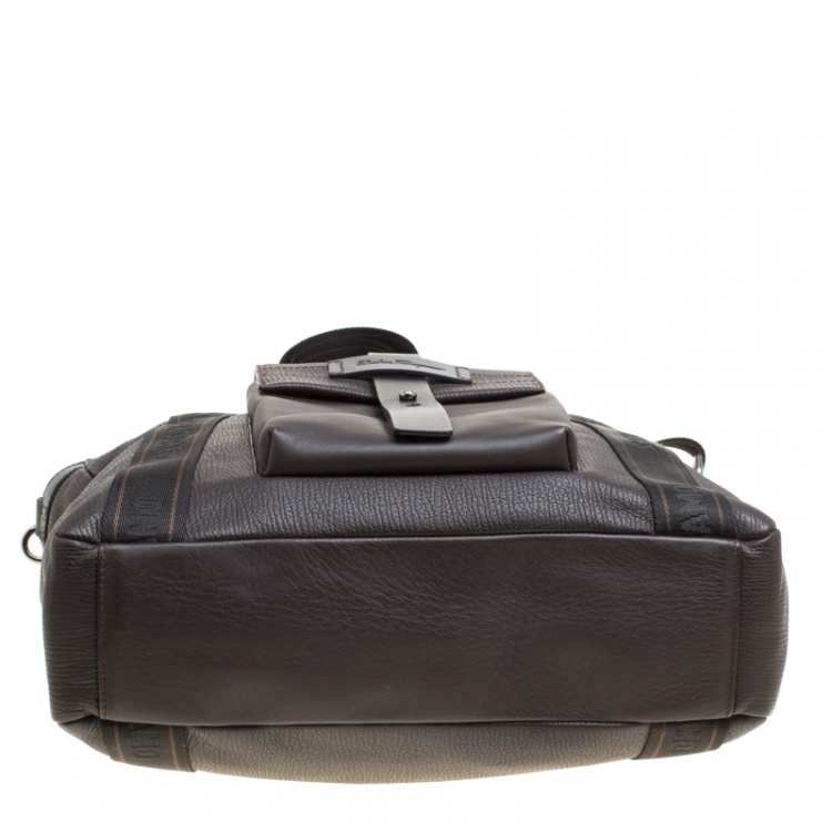 Pre Owned Salvatore Ferragamo Dark Brown Pebbled Leather Top Handle Bag