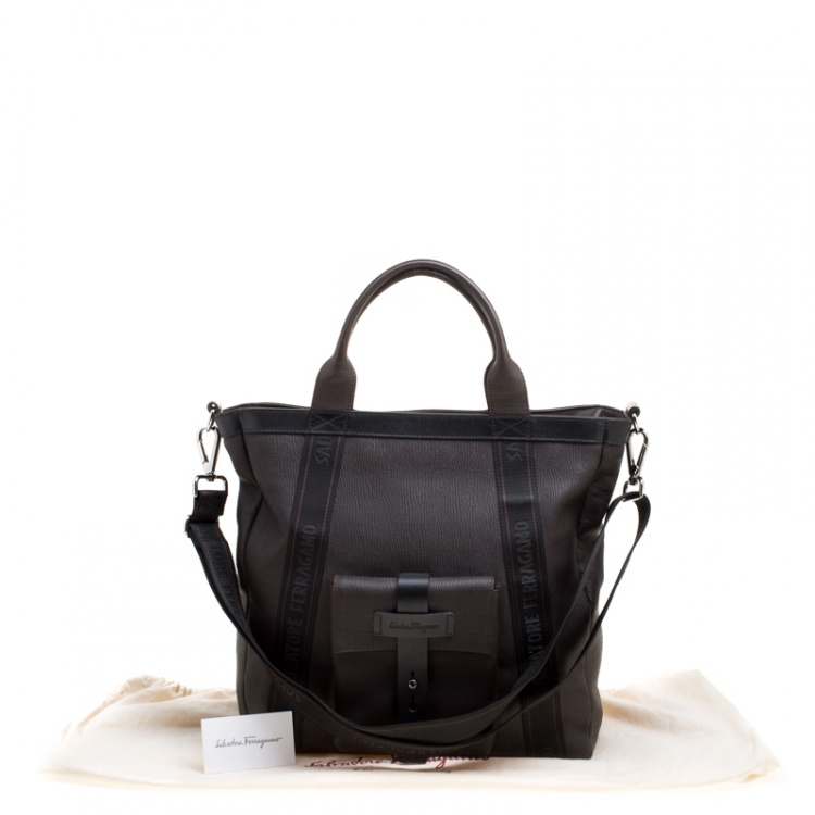 Pre Owned Salvatore Ferragamo Dark Brown Pebbled Leather Top Handle Bag